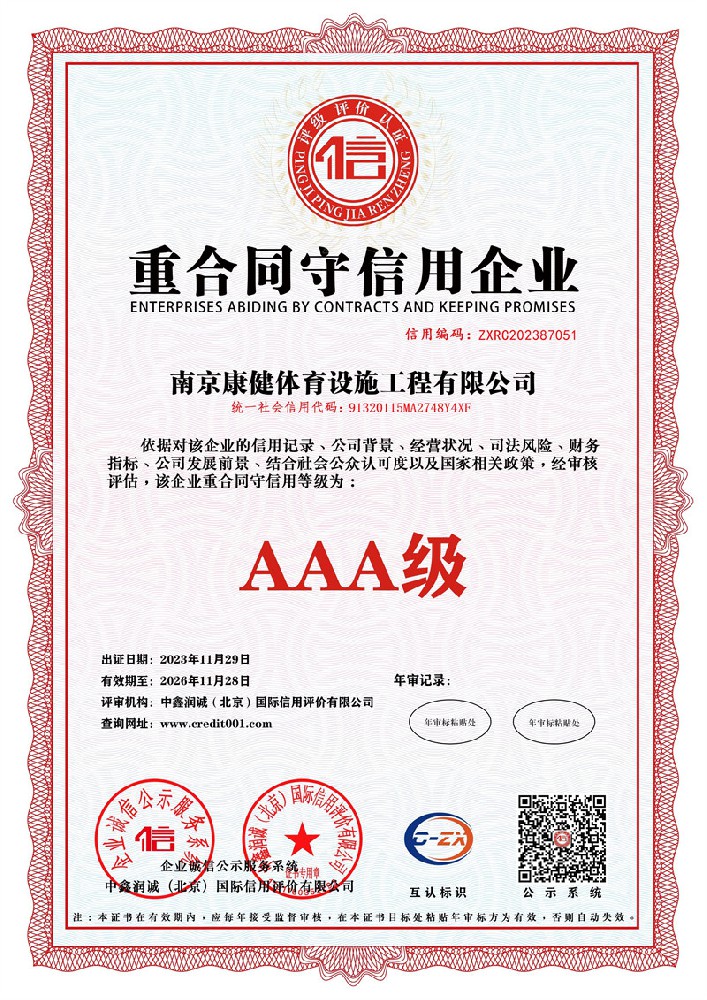 重合同守信用等級證書